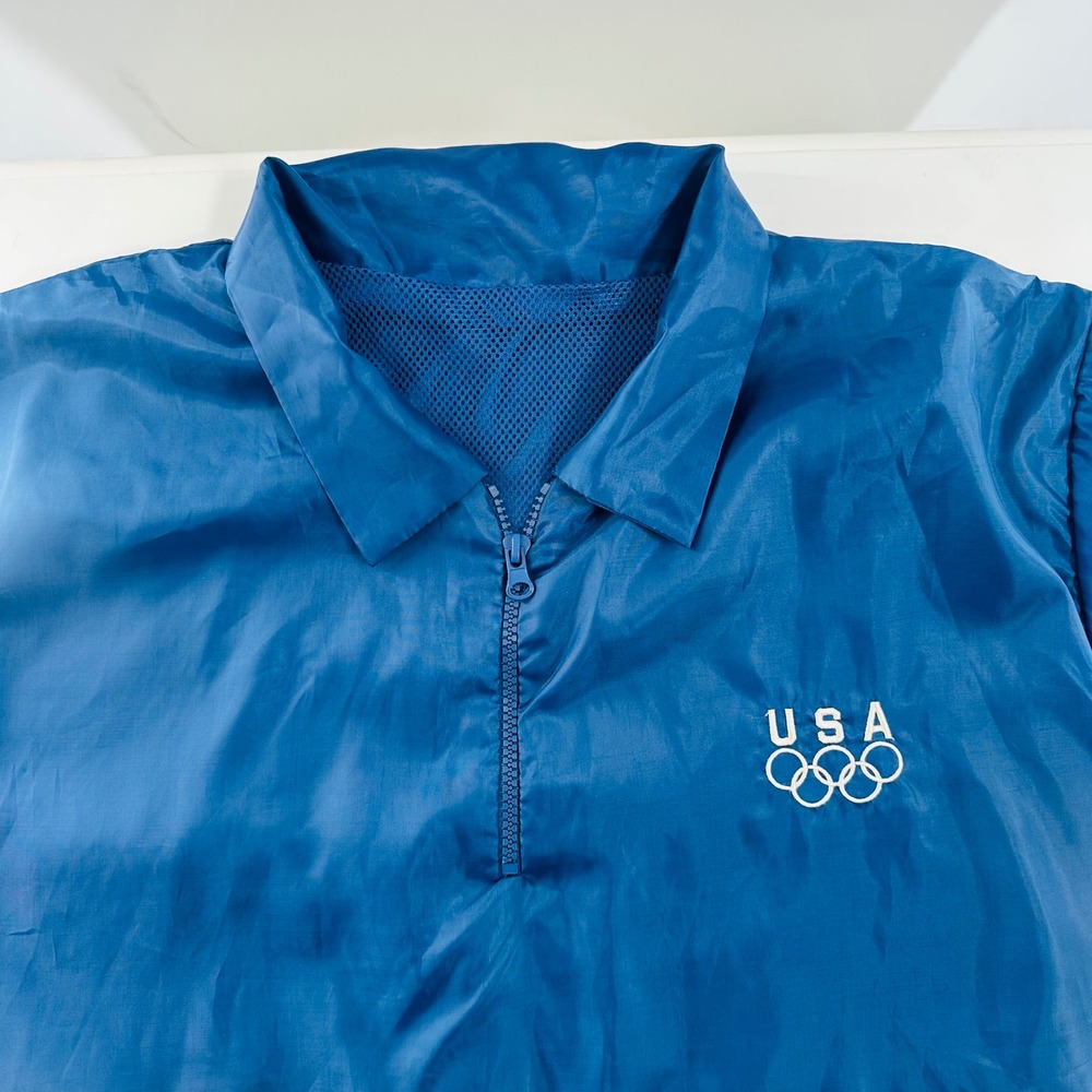 USA Olympics Pullover Windbreaker Jacket Embroidered Logo Blue